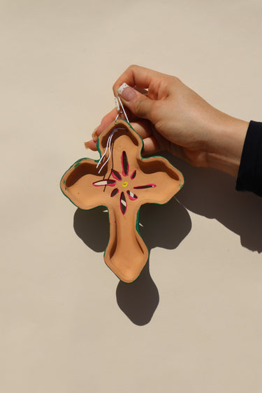 Religious Cross #14 | Colorful & Handmade Clay Cross