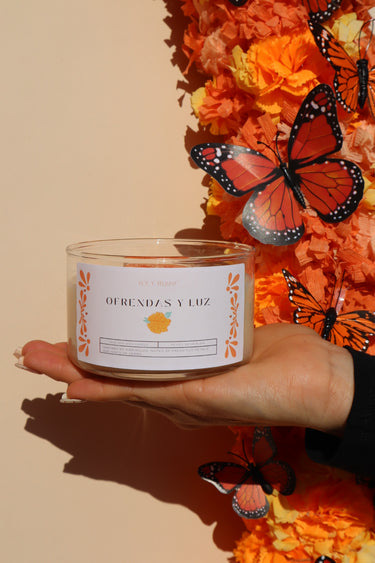 Ofrendas y Luz Glass Jar Candle | Day of the Dead | Dia de Muertos Candle