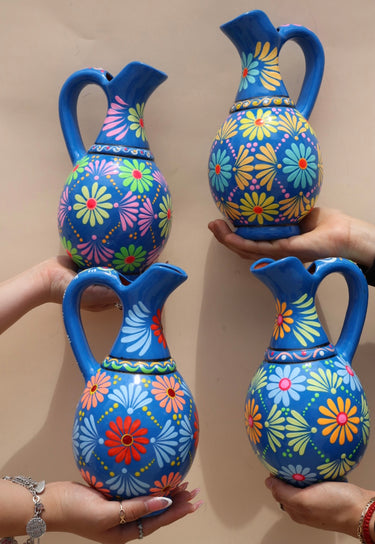 Guerrero Floral Pitcher – Blue Base | Hand-Painted in Guerrero, Mexico