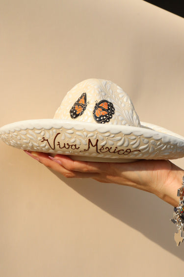 Sombrero (White Monarch Butterfly) (Ceramic Decorative Piece)