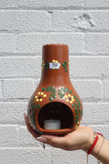 Mini Chimenea (Style G) Brown w/ Flowers