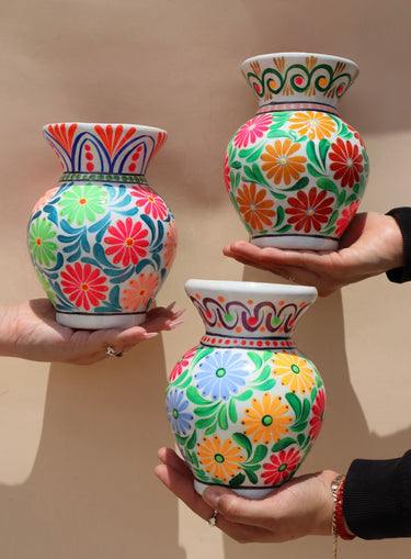 Guerrero Flower Vase (Small) – White Base | Hand-Painted in Guerrero, Mexico