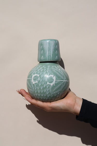 Carafe (Green) | Michoacán, Mexico Traditional Pottery