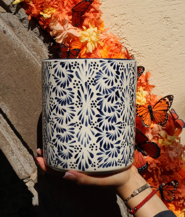 Mexican Ceramic Utensil Holder –  (Cielo Antiguo) 💙 | Hand-Painted in Guanajuato
