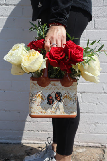 Mercadito Bag Vase (Brown w/ painted motifs)