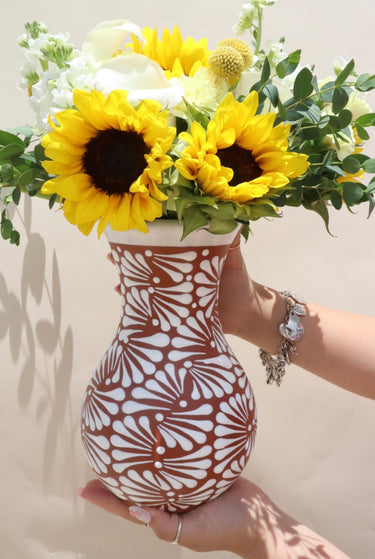 Mexican Brown w White Rim Vase