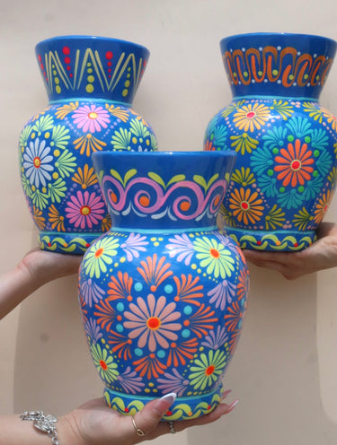 Guerrero Flower Vase (Large) – Blue Base | Hand-Painted in Guerrero, Mexico