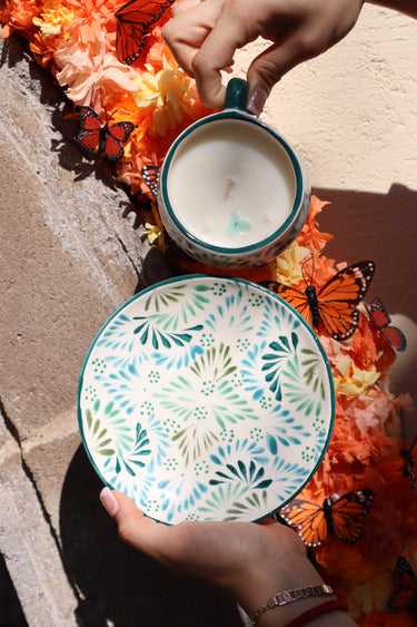 Verde Tranquilo | Handmade Mexican Ceramic Candle & Plate Set