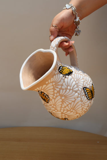 Puebla Talavera Monarch Butterfly Pitcher (Cream)