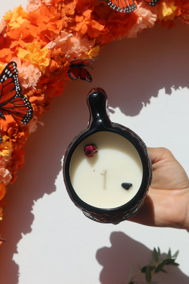 Noche Calavera | Black Artisanal Skull Candle | Day of the Dead | Handmade Mexican Ceramic Mug