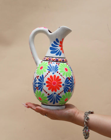 Guerrero Floral Pitcher – White Base | Hand-Painted in Guerrero, Mexico