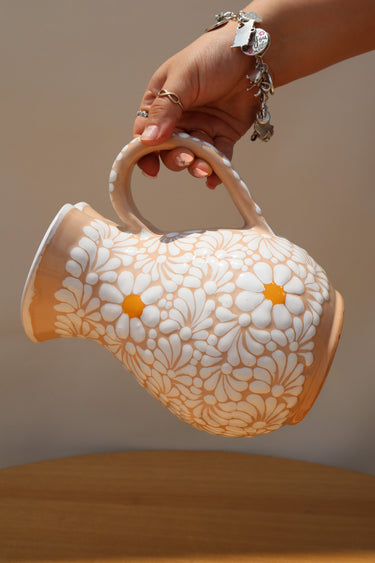 Puebla Talavera Daisy Flower Pitcher (Cream)