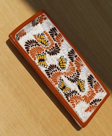 Puebla Talavera Tray (Brown Tones & Monarch Butterfly)