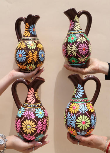 Guerrero Floral Pitcher – Brown Base | Hand-Painted in Guerrero, Mexico