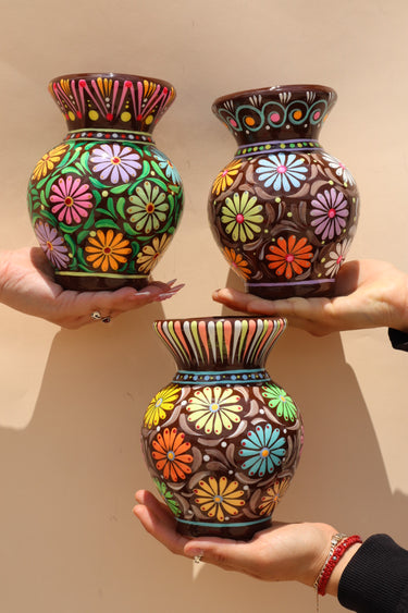 Guerrero Flower Vase (Small) – Brown Base | Hand-Painted in Guerrero, Mexico