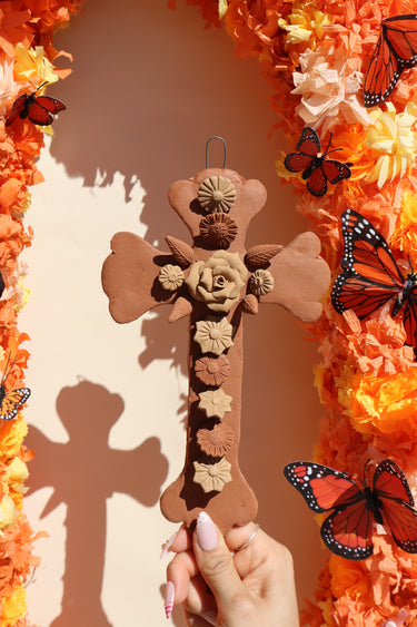 Cruz del Jardín | Handmade Mexican Clay Cross Wall Decor