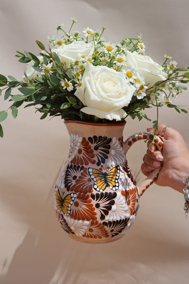 Puebla Talavera Pitcher (Brown Tones & Monarch Butterfly)