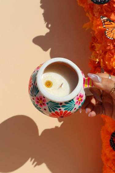 Tacita Cauldron - White Base | Dia de Muertos Candle