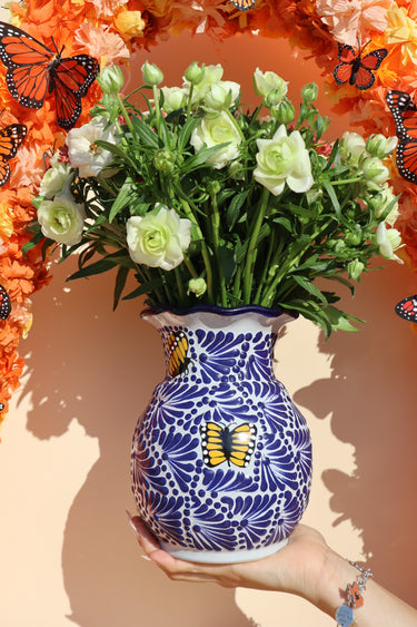 Puebla Talavera Vase (Blue)