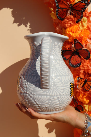 Puebla Talavera Pitcher (White & Grey)