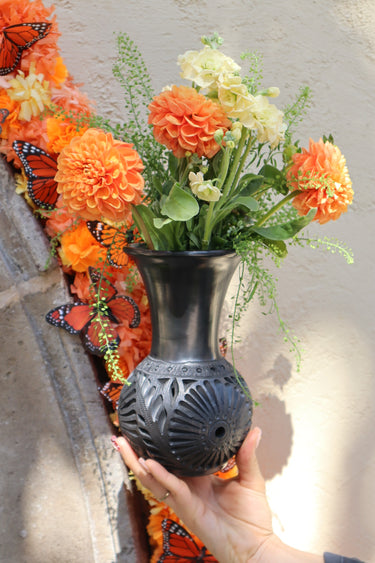 Barro Negro Floral Vase | Handmade in Oaxaca, Mexico