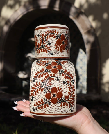 Canela Cantarito Carafe Set | Hand-Painted Ceramic Water Carafe & Cup | Handmade in Mexico