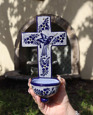 Cobalt Blue Benditera | Hand-Painted Ceramic Holy Water Font | Handmade in Mexico